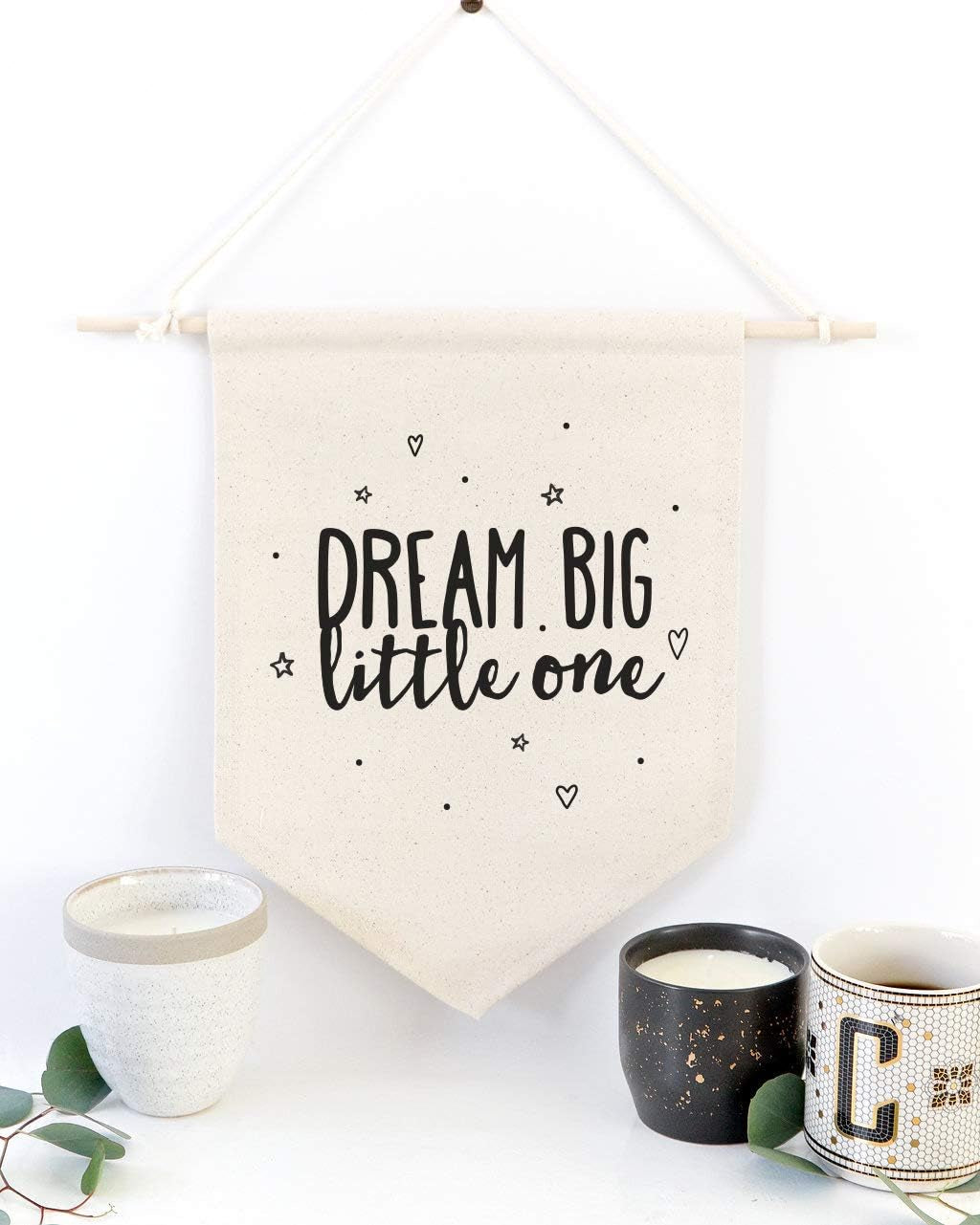Dream Big Little One Hanging Wall Canvas Banner for Baby Girl, Baby Boy, Nursery, Teen and Kids Room