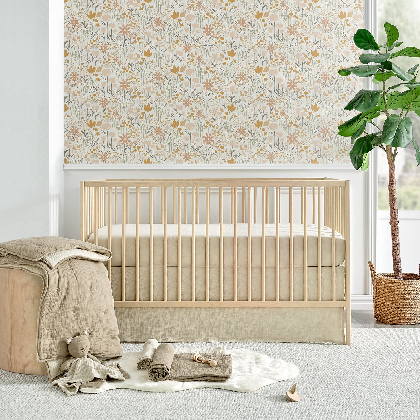 Levtex Baby - Cloud Muslin Crib Bed Set - Baby Nursery Set - Sage and White Stars - Sage Textured Muslin - 5 Piece Set Includes Quilt, Fitted Sheet, Two Swaddles & Bear Lovey