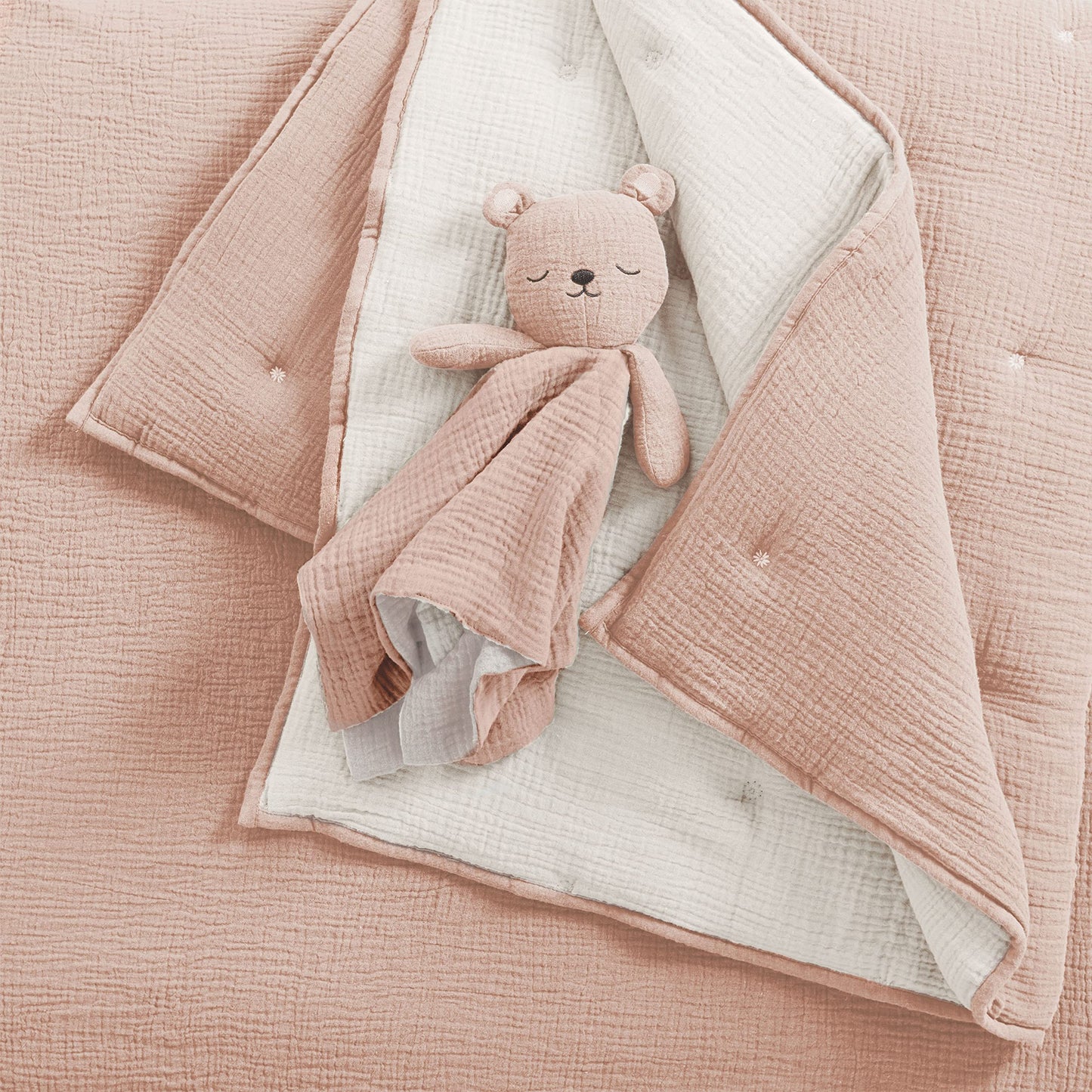Levtex Baby - Cloud Muslin Crib Bed Set - Baby Nursery Set - Sage and White Stars - Sage Textured Muslin - 5 Piece Set Includes Quilt, Fitted Sheet, Two Swaddles & Bear Lovey
