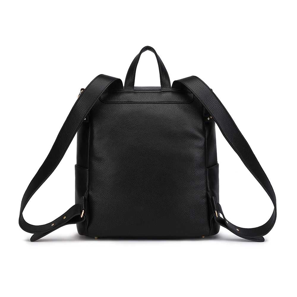 Black leather backpack on a white background