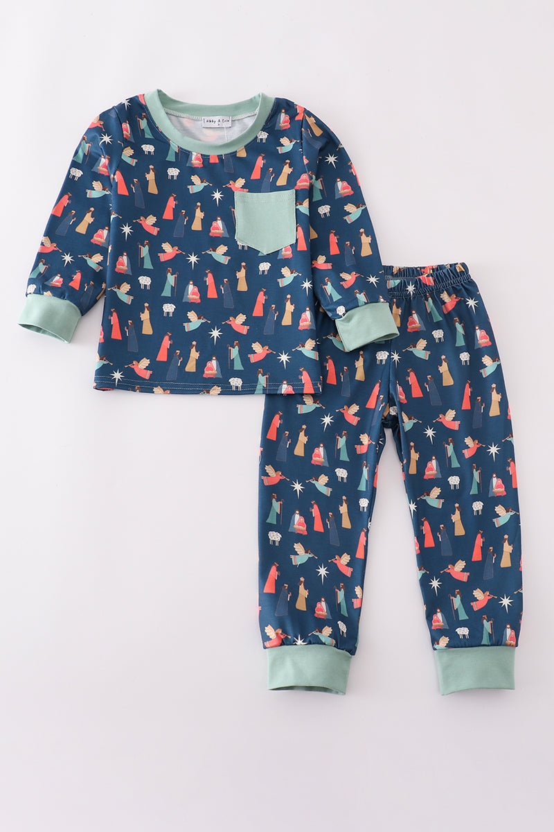 Children's pajama set with cactus pattern on a white background