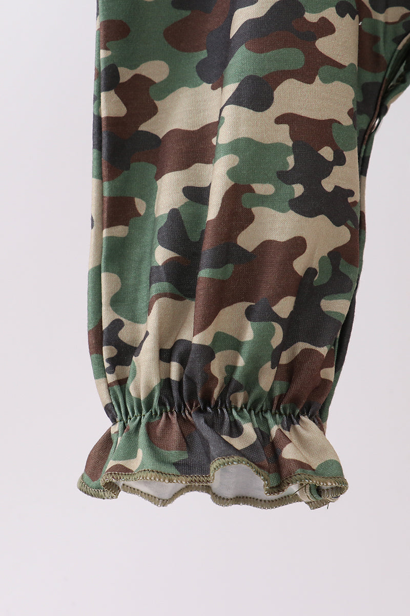 Camouflage-patterned pants on a white background