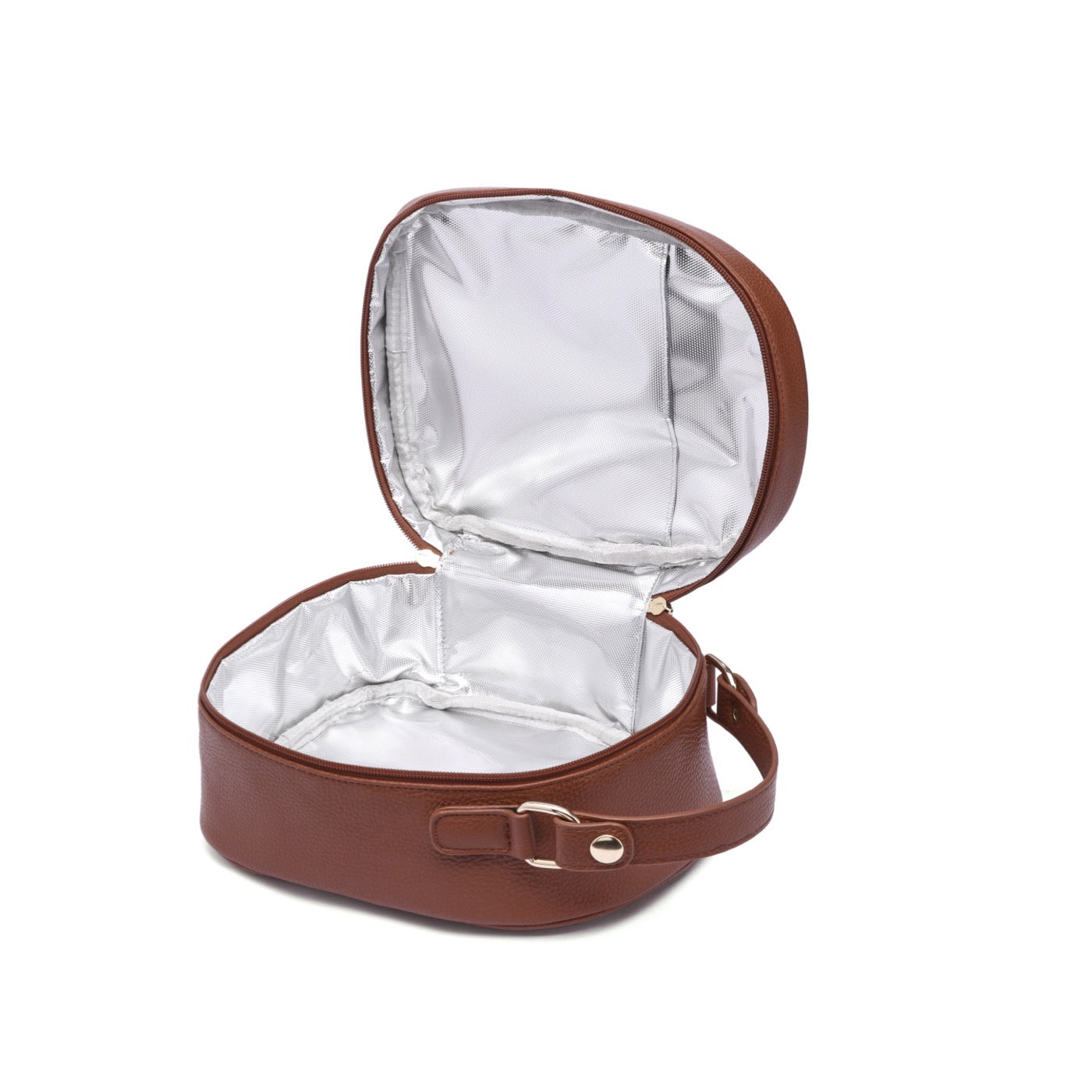 Brown leather jewelry box with a clear interior on a white background