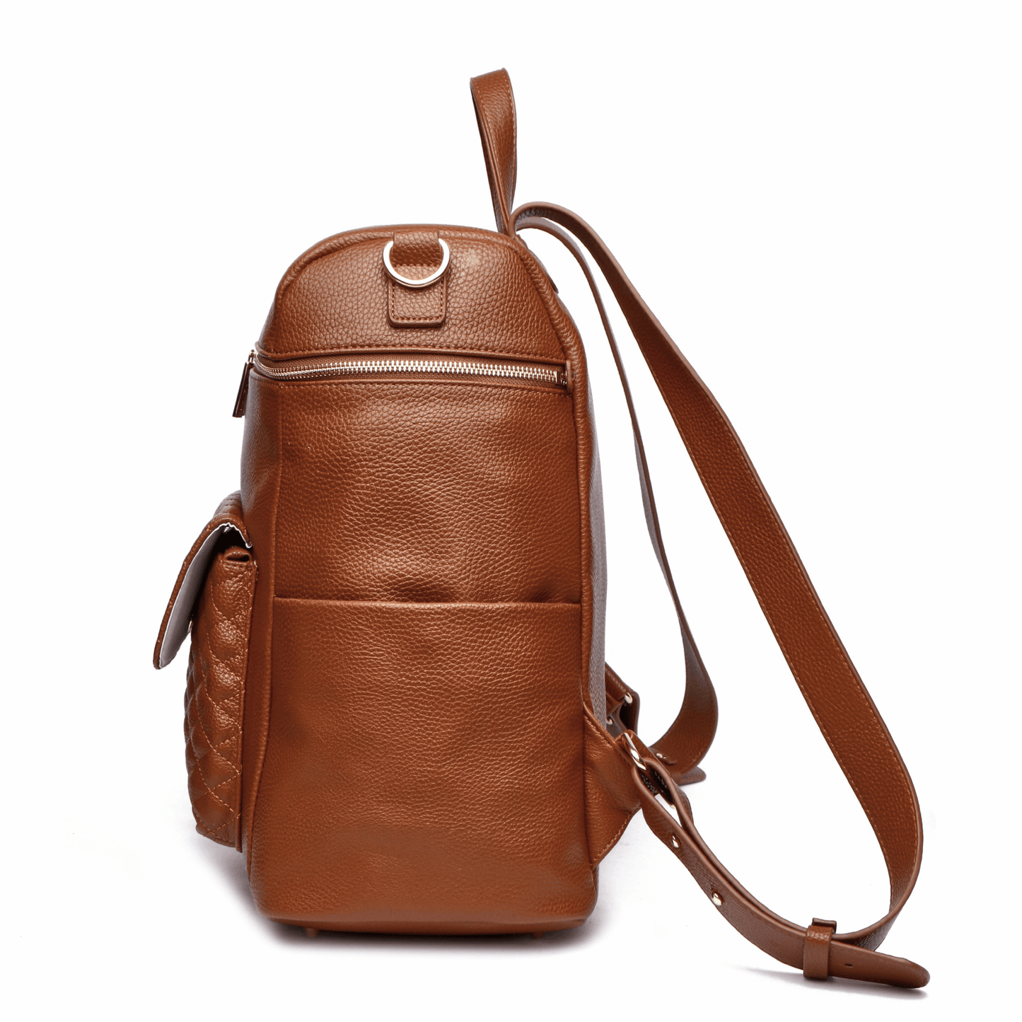 Brown leather backpack on a white background