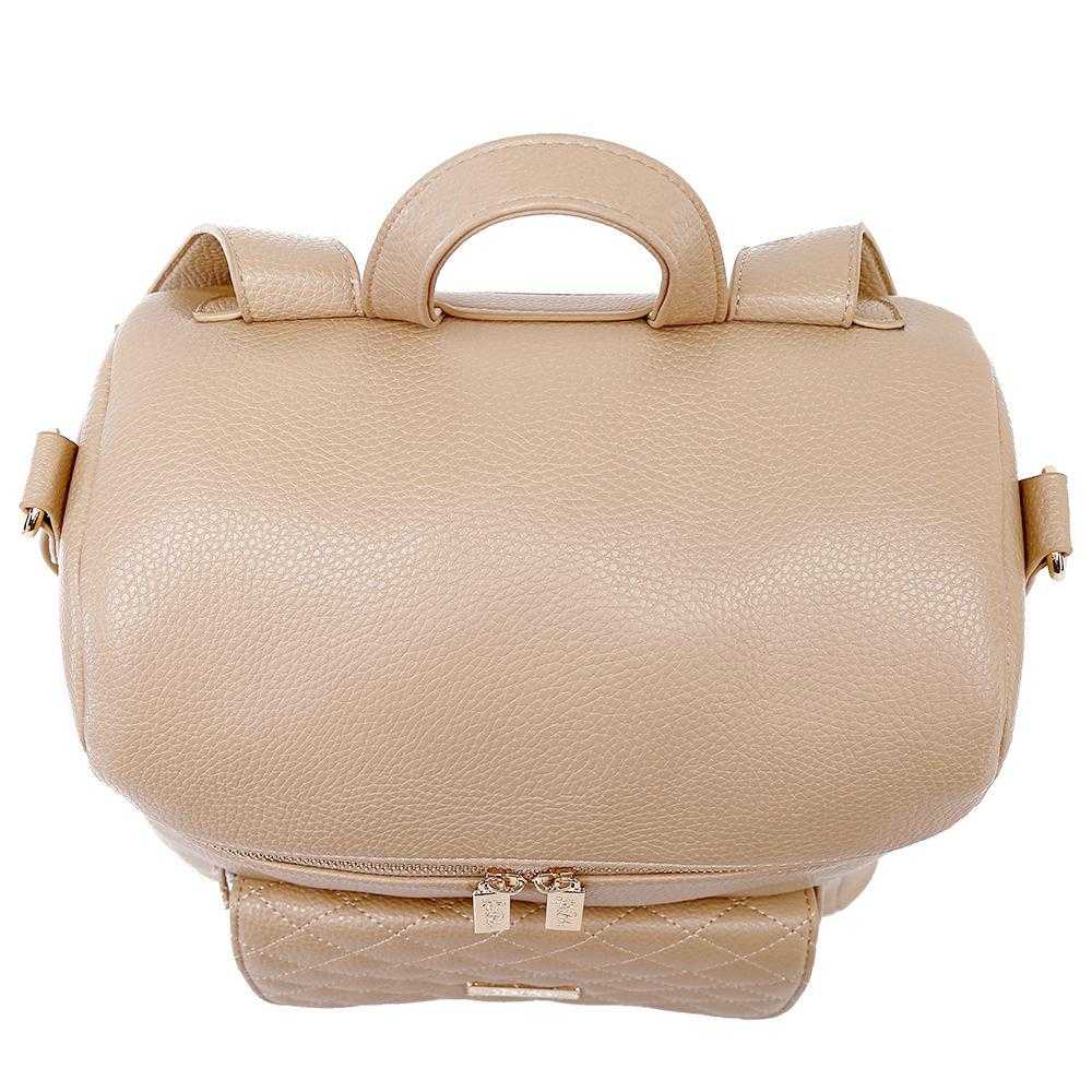 Beige handbag with bow details on a white background