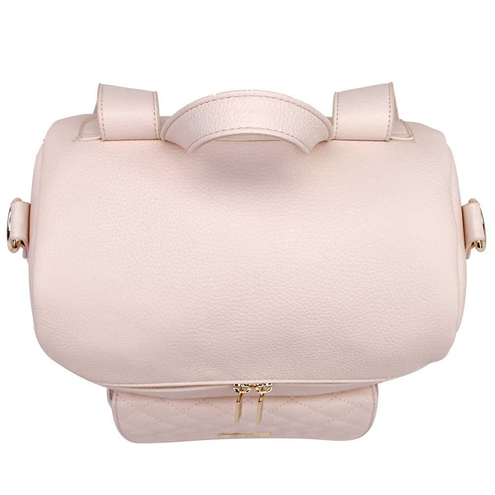 Pink handbag with a bow on a white background