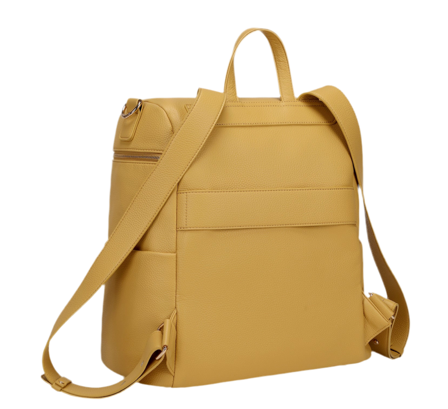 Yellow backpack with a shoulder strap on a white background
