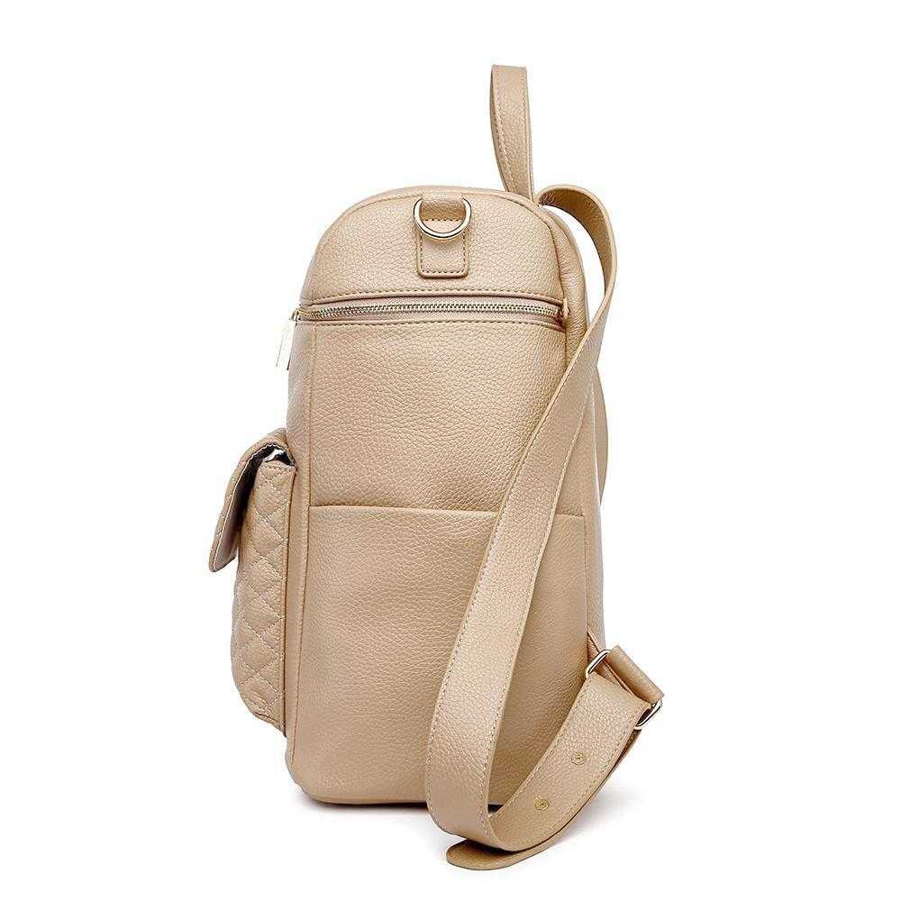 Beige backpack with a strap on a white background