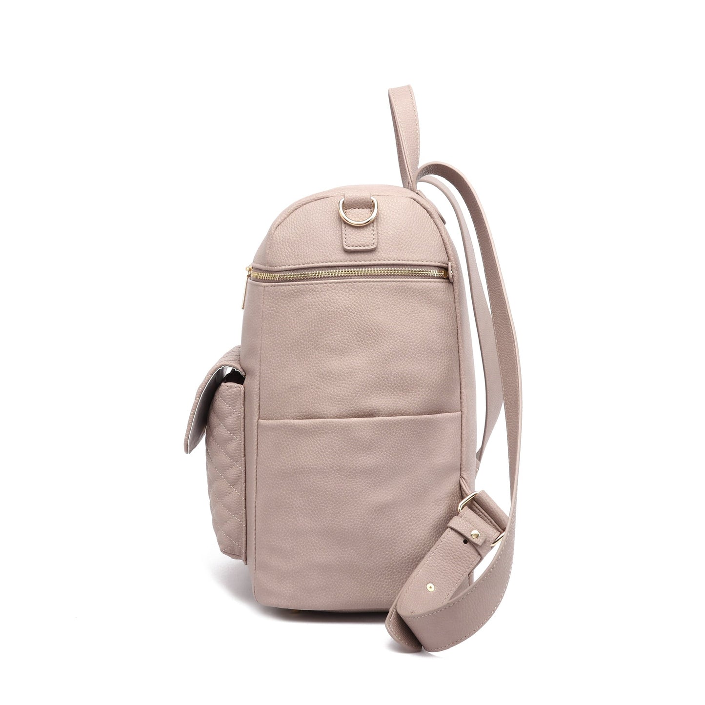 Beige backpack with a strap on a white background