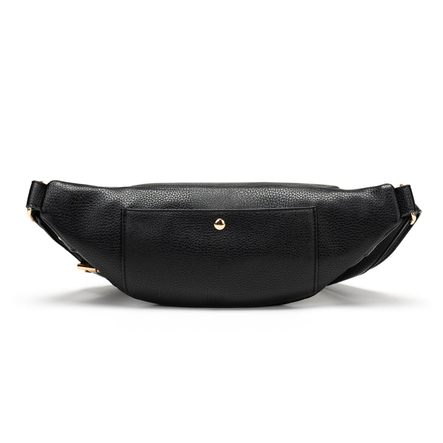 Black leather waist bag on a white background