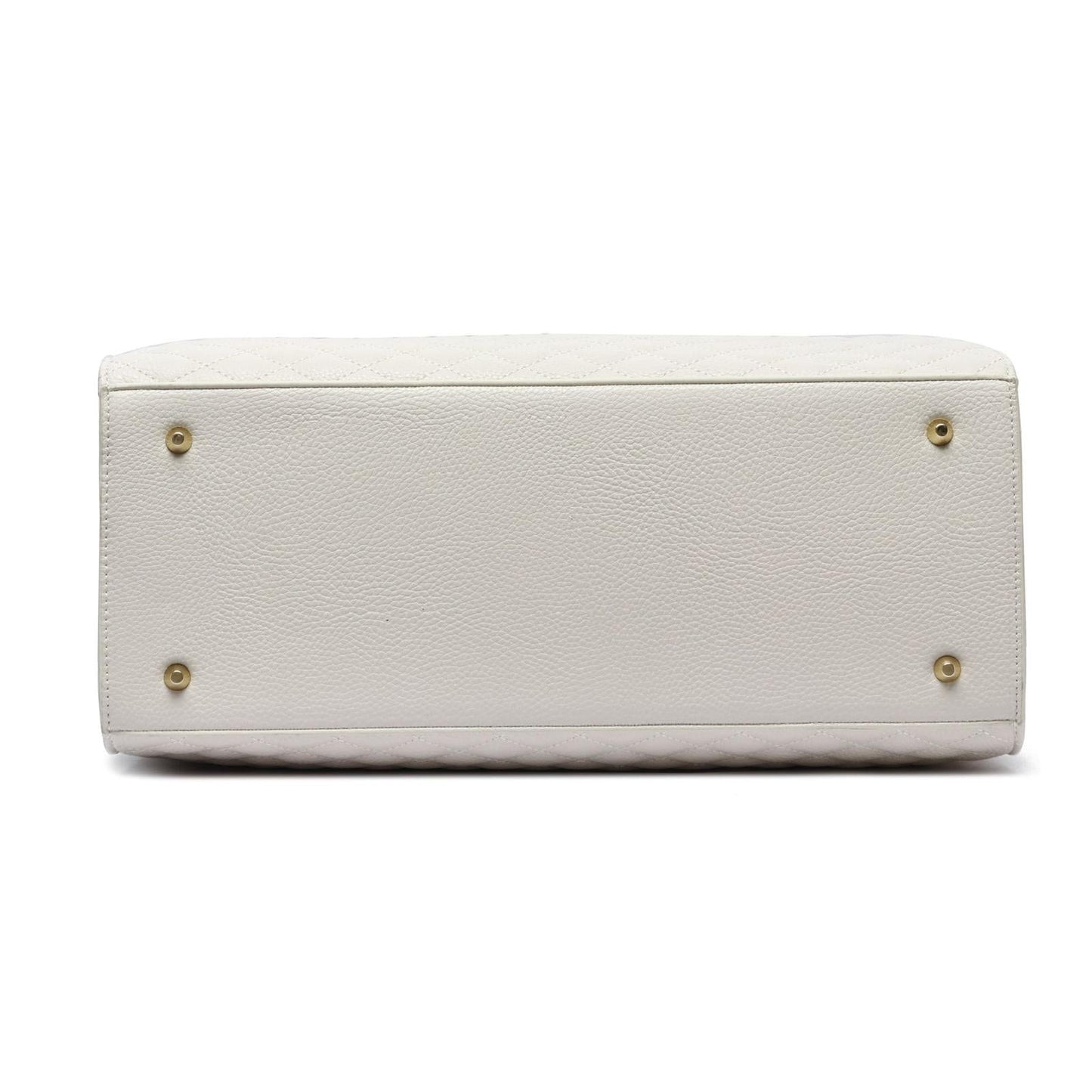 White handbag with gold hardware on a white background
