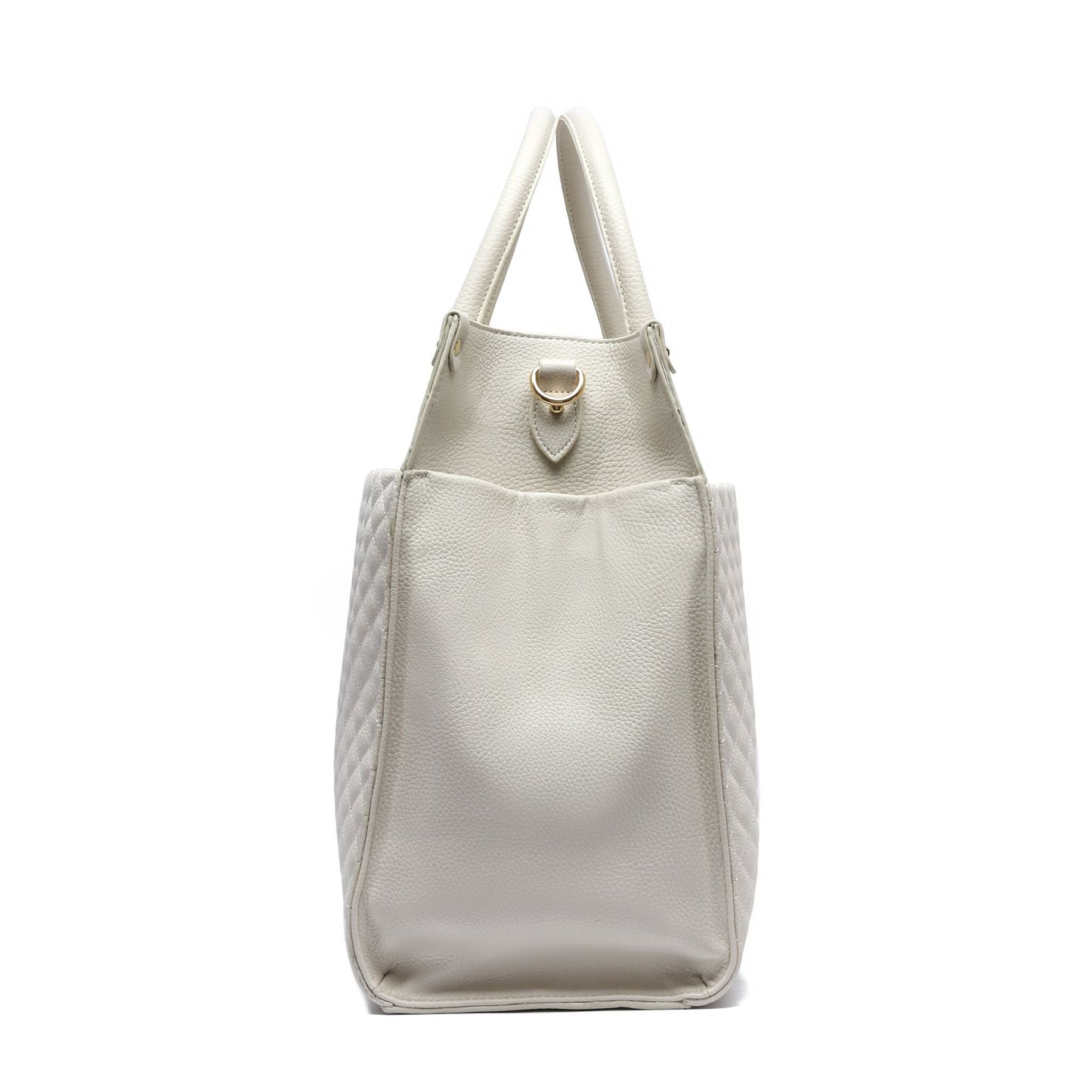 White quilted handbag on a white background