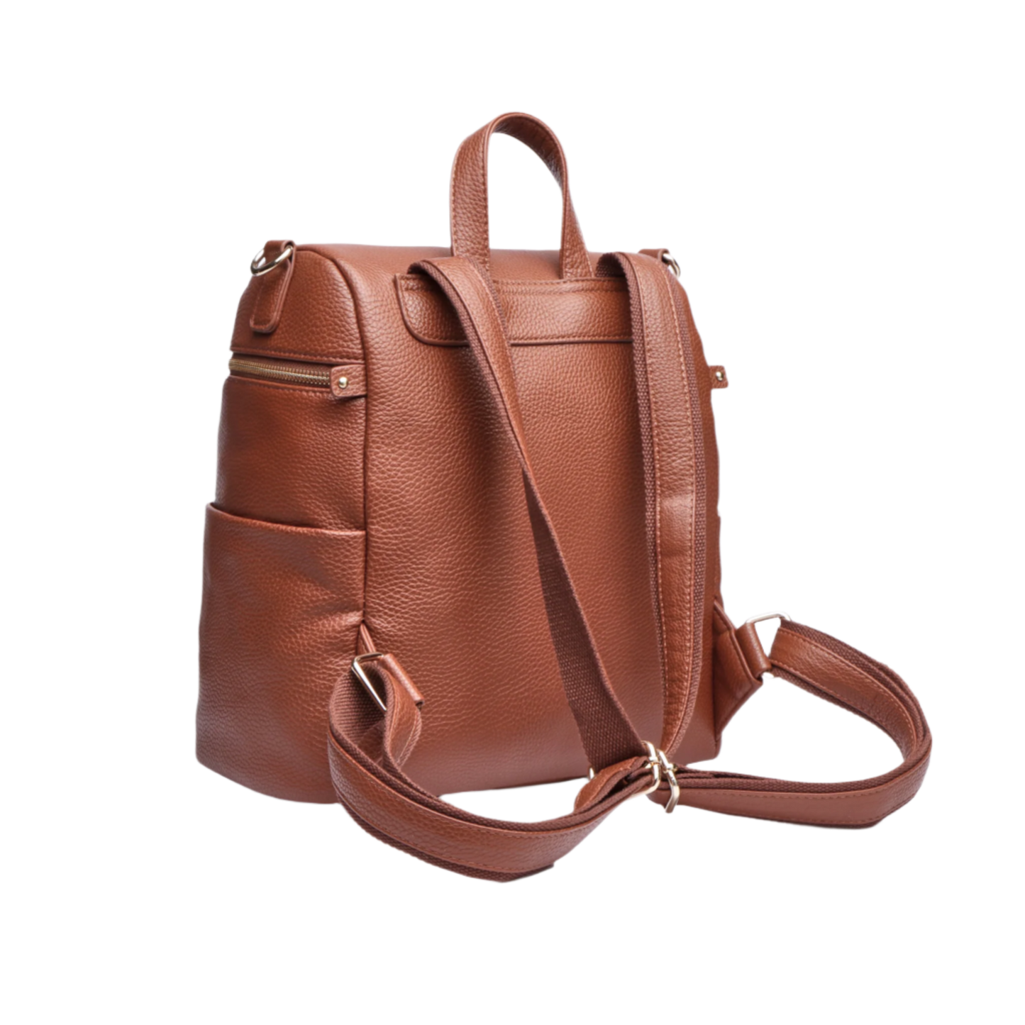 Brown leather backpack on a white background