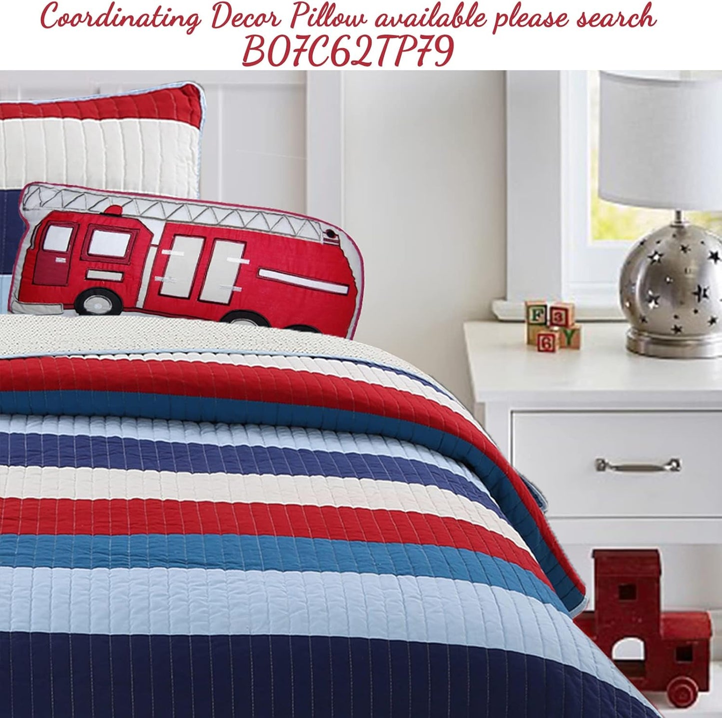 Aaron Bedding Quilt Set, Nautical Navy Blue Red Off-White Striped 100% Cotton Reversible Coverlet Bedspread Bedding Set (National Stripe, Twin - 2 Piece)