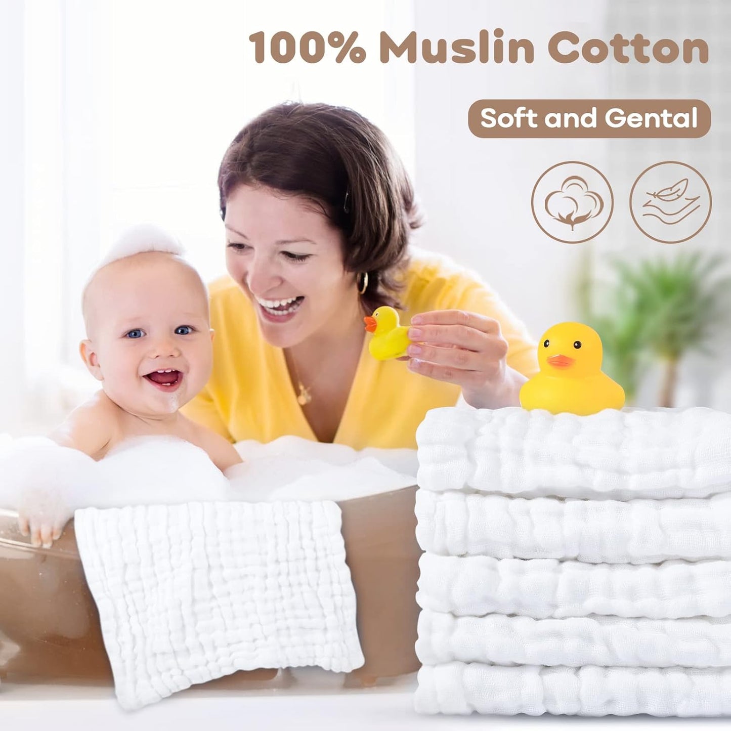 Muslin Baby Washcloths 100% Cotton 10 Pack Wash Cloths