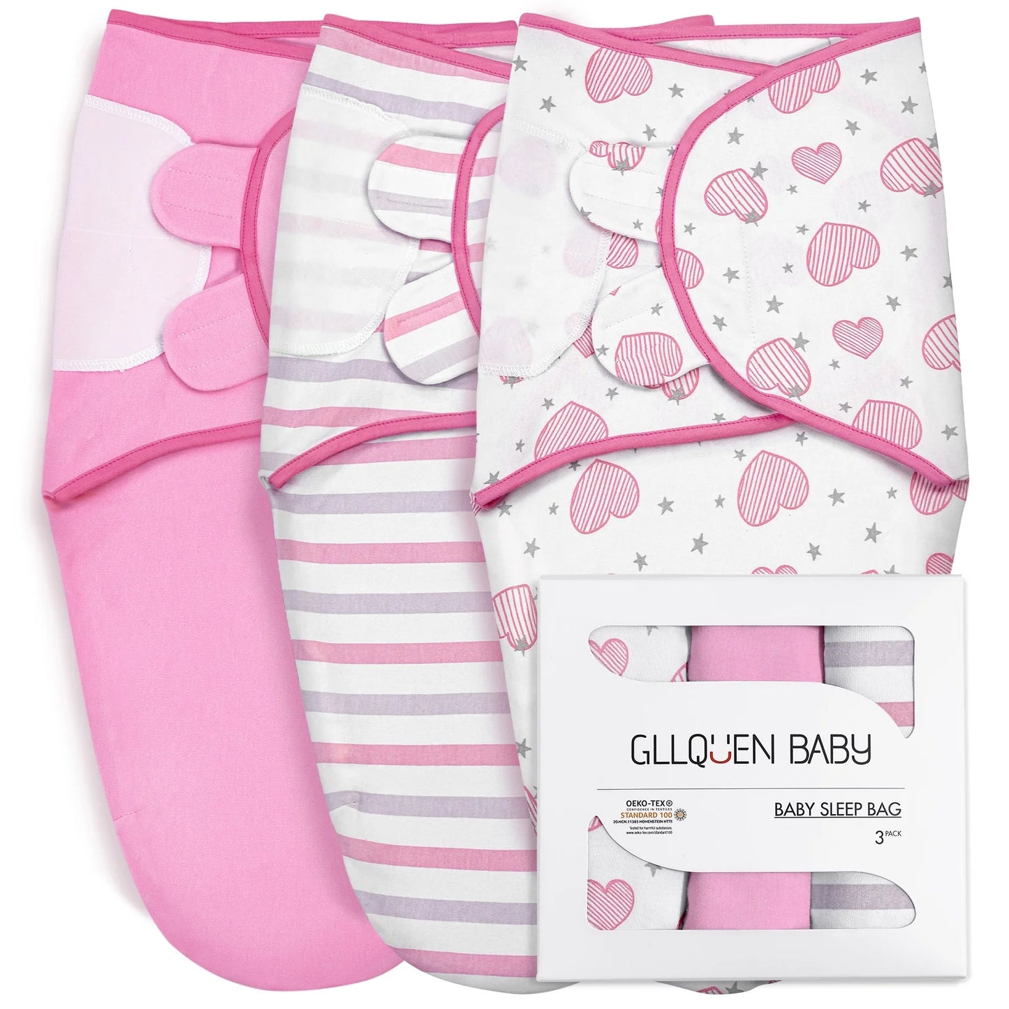 Swaddle Blankets for Baby Boy Girl, 0-3 Months Infant Swaddling Sleep Sack, 3 Pack Wrap Set, Newborn Adjustable Swaddle,Pink