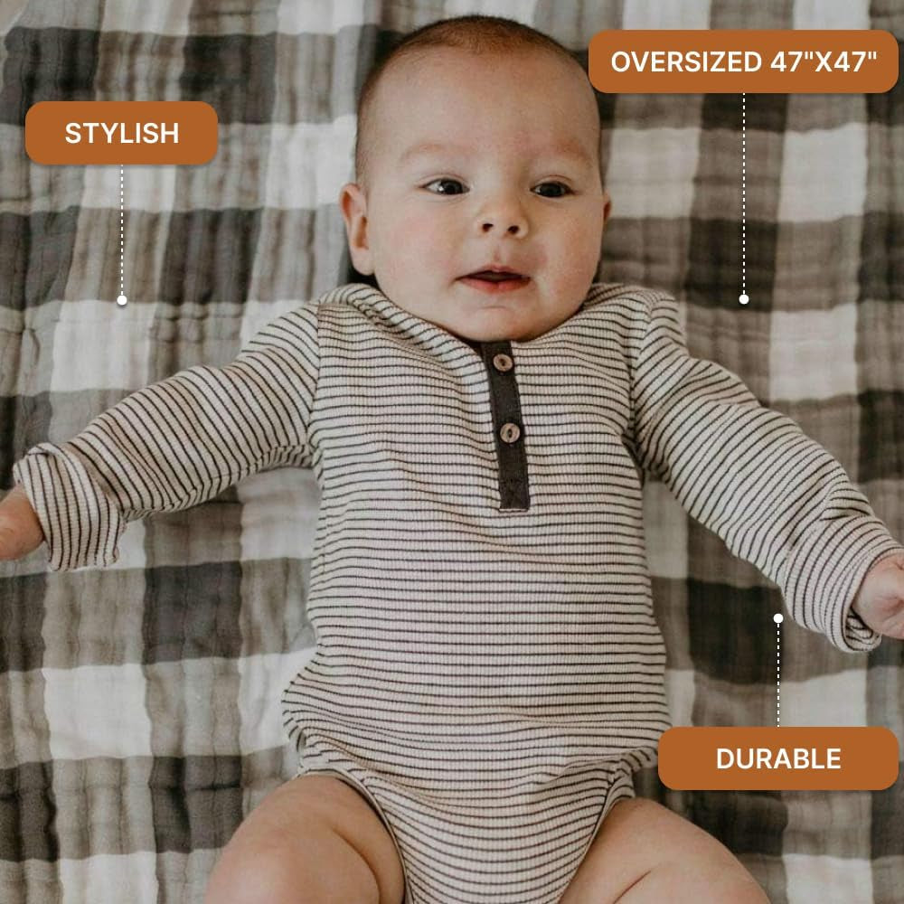 Parker Baby Muslin Blanket | 100% Soft Cotton Toddler Quilt & Baby Muslin Swaddle | Gender Neutral Design 47" X 47" Blanket