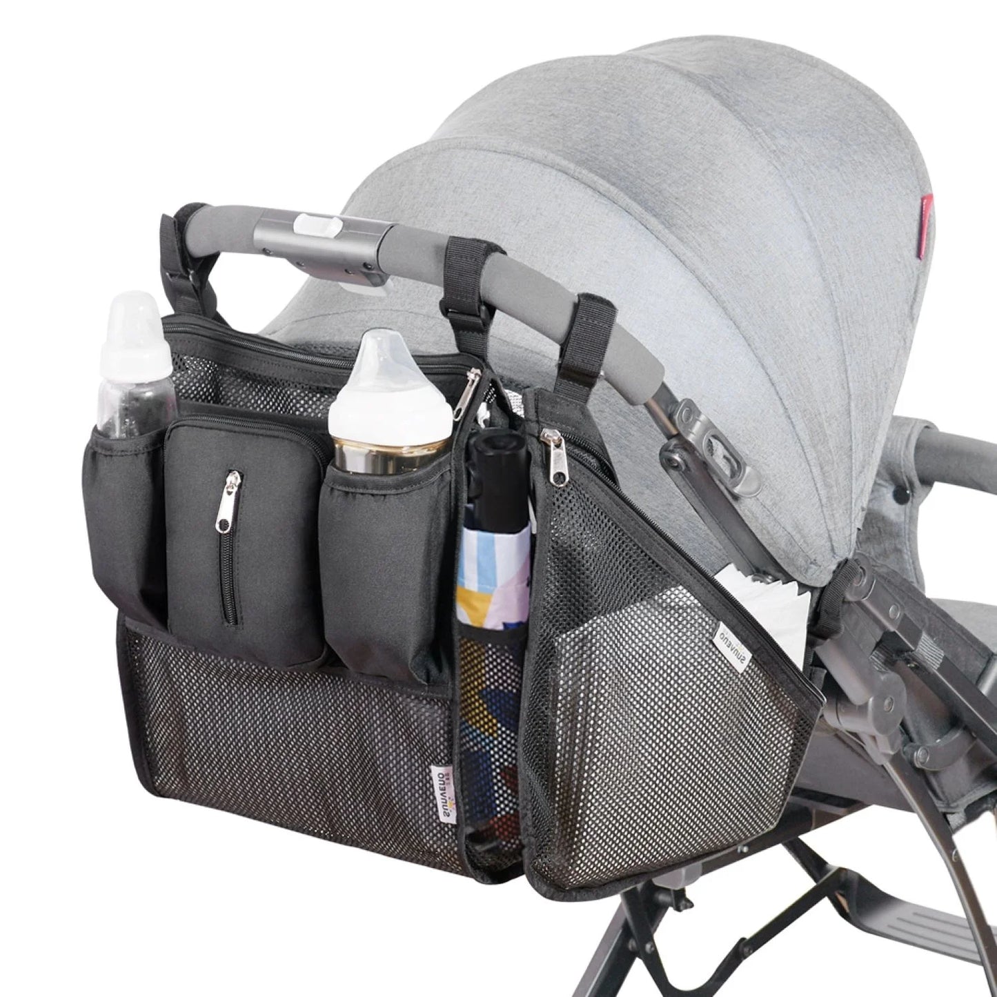 Universal 2 in 1 Insulated Cup Holders Stroller Organizer, Black