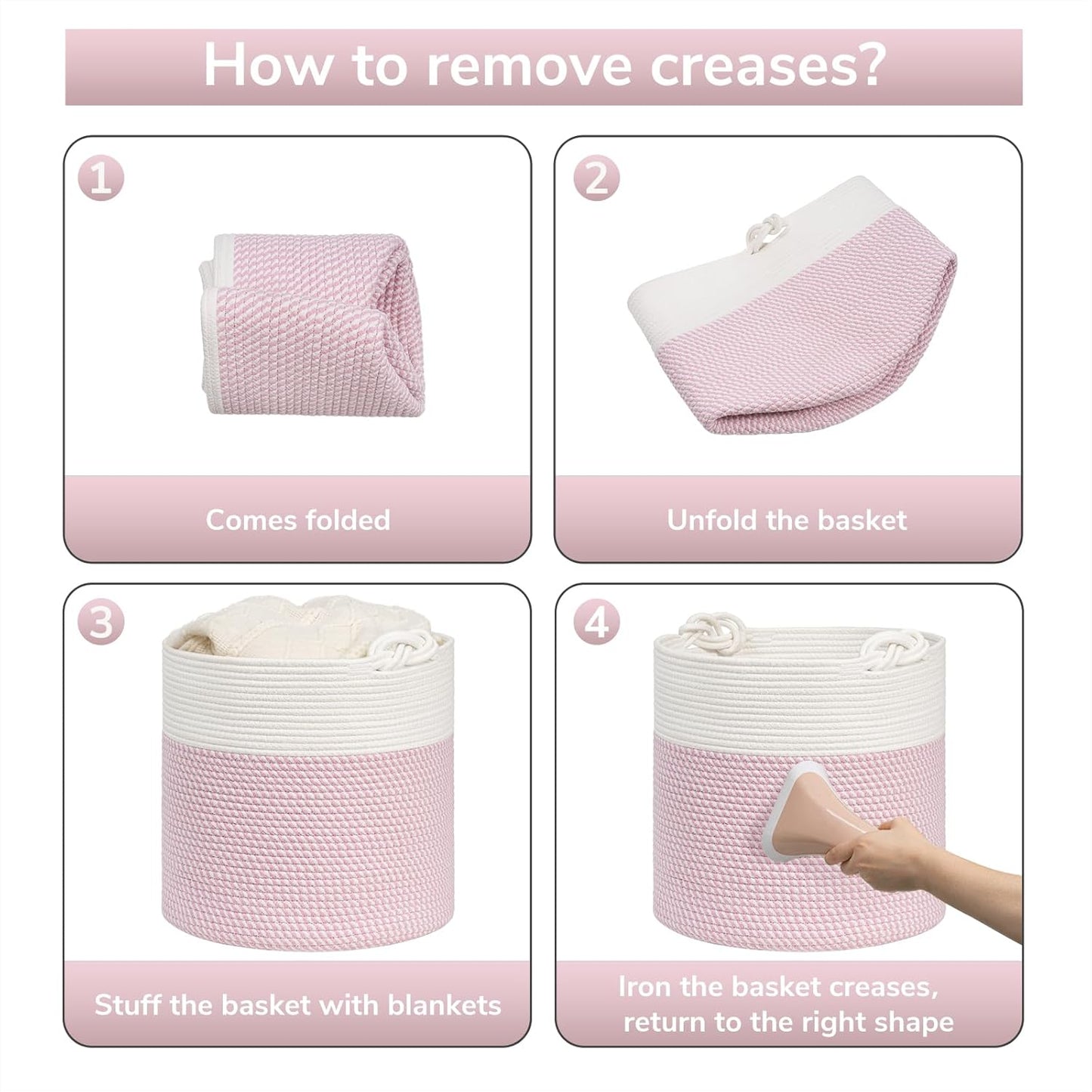 Baby Storage Basket, Pink Laundry Basket 15 X 14.2 Inches, Toy Basket for Clothes, Nursery Basket for Toys, Soft Woven Basket for Storage, Pink