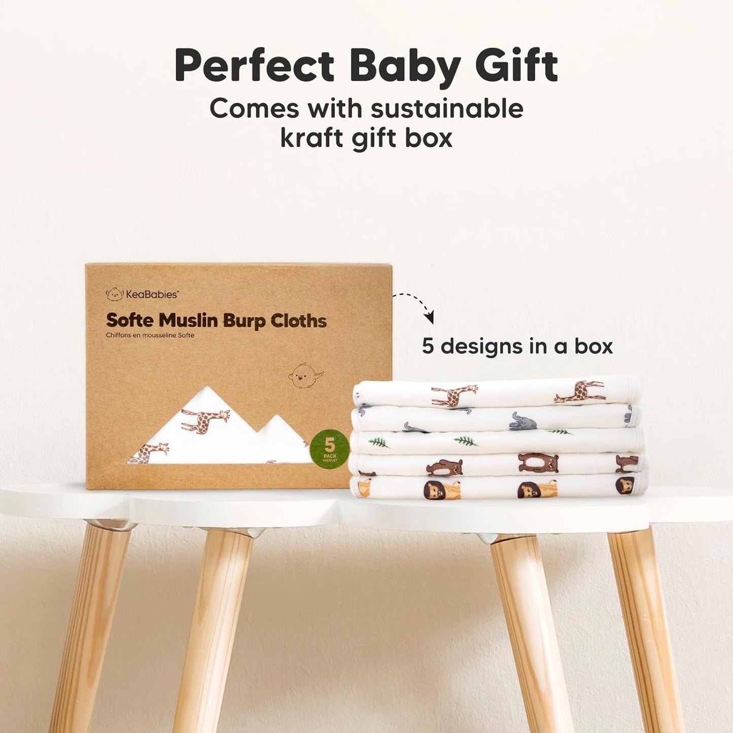 5-Pack Muslin Burp Cloths Baby Boy, Girl - Very Absorbent Baby Burp Cloth Rags, 8-Layers Viscose Derived from Bamboo Cotton Muslin Towel, Super Soft Spit up Rags, No Shrink Washcloths (The Wild)