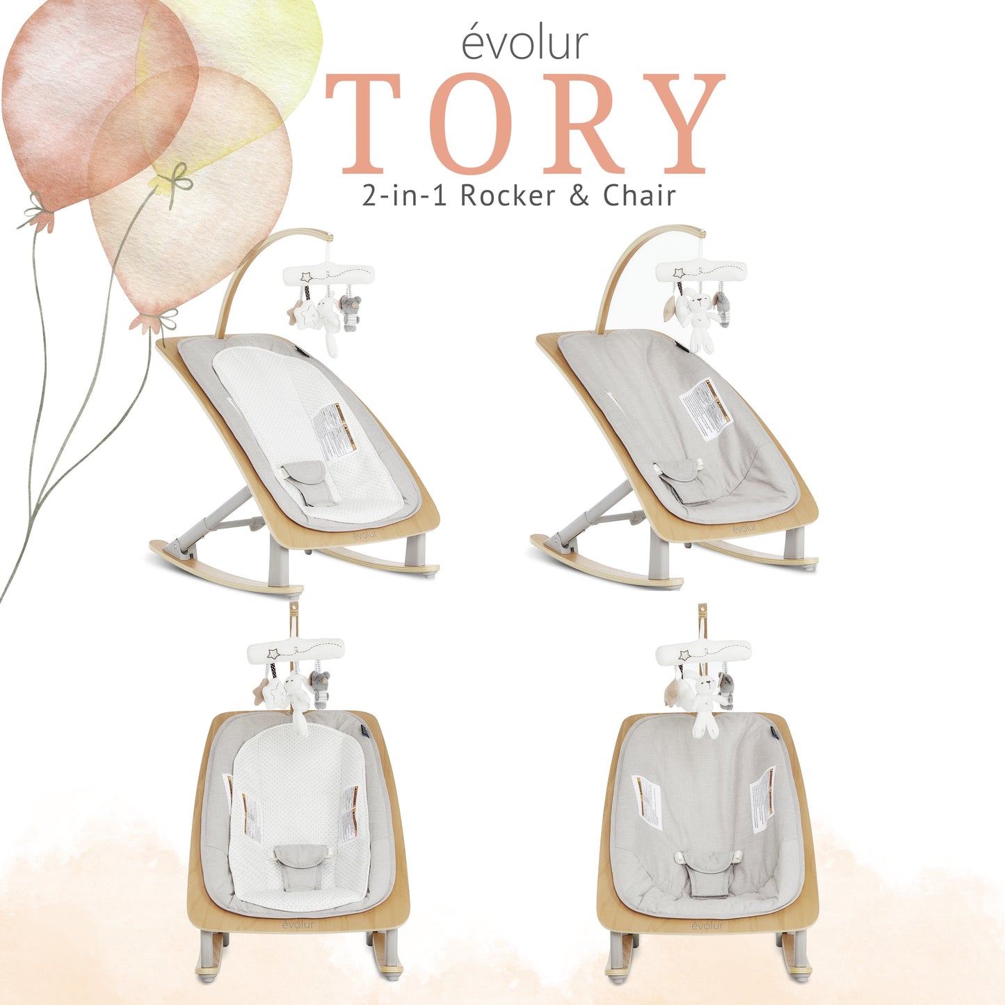 Tory 2-In-1 Rocker & Chair, Light Gray