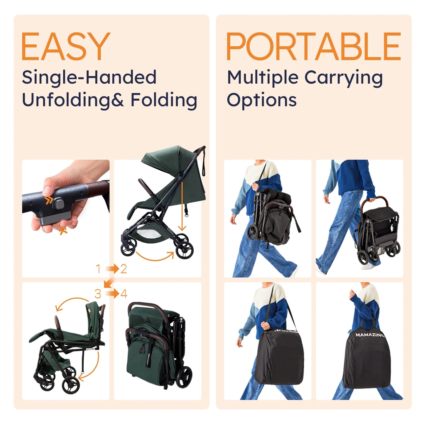 Baby Stroller 11.5 Lb Ultra Air Lightweight Foldable Carbon Fiber Travel Stroller for Toddler Infant
