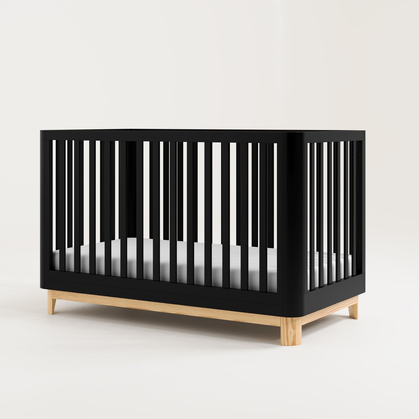 Santos 3-In-1 Convertible Baby Crib, Black with Natural