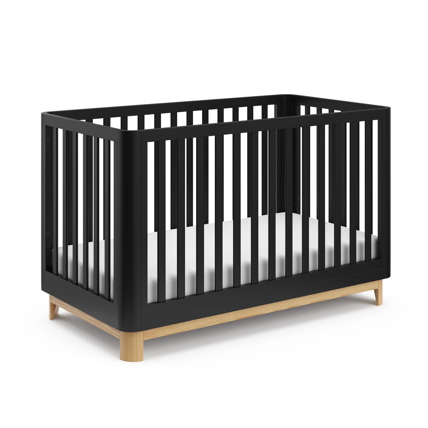 Santos 3-In-1 Convertible Baby Crib, Black with Natural