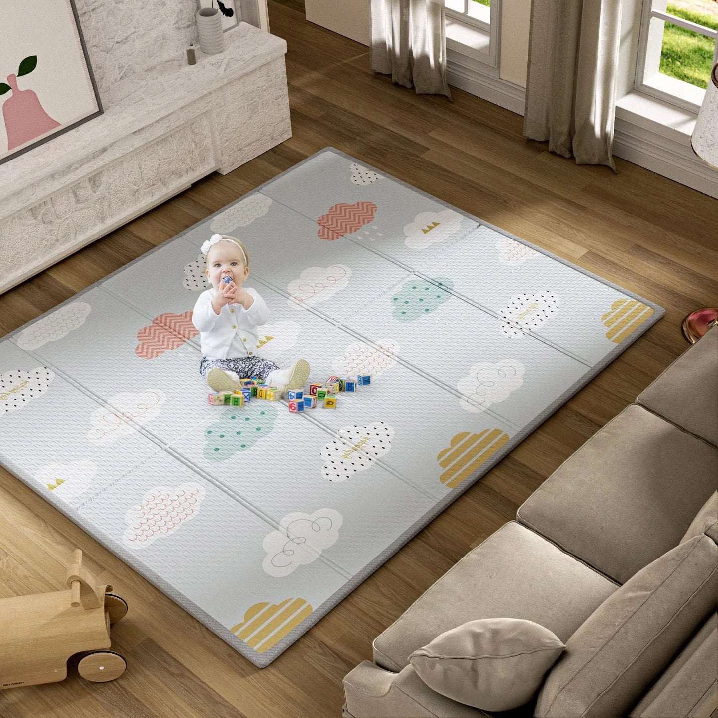 Unicorns Play Mat, 59"X71" Foldable & Reversable Large Play Mat, Non-Toxic Foam Play Mat for Babies and Toddlers