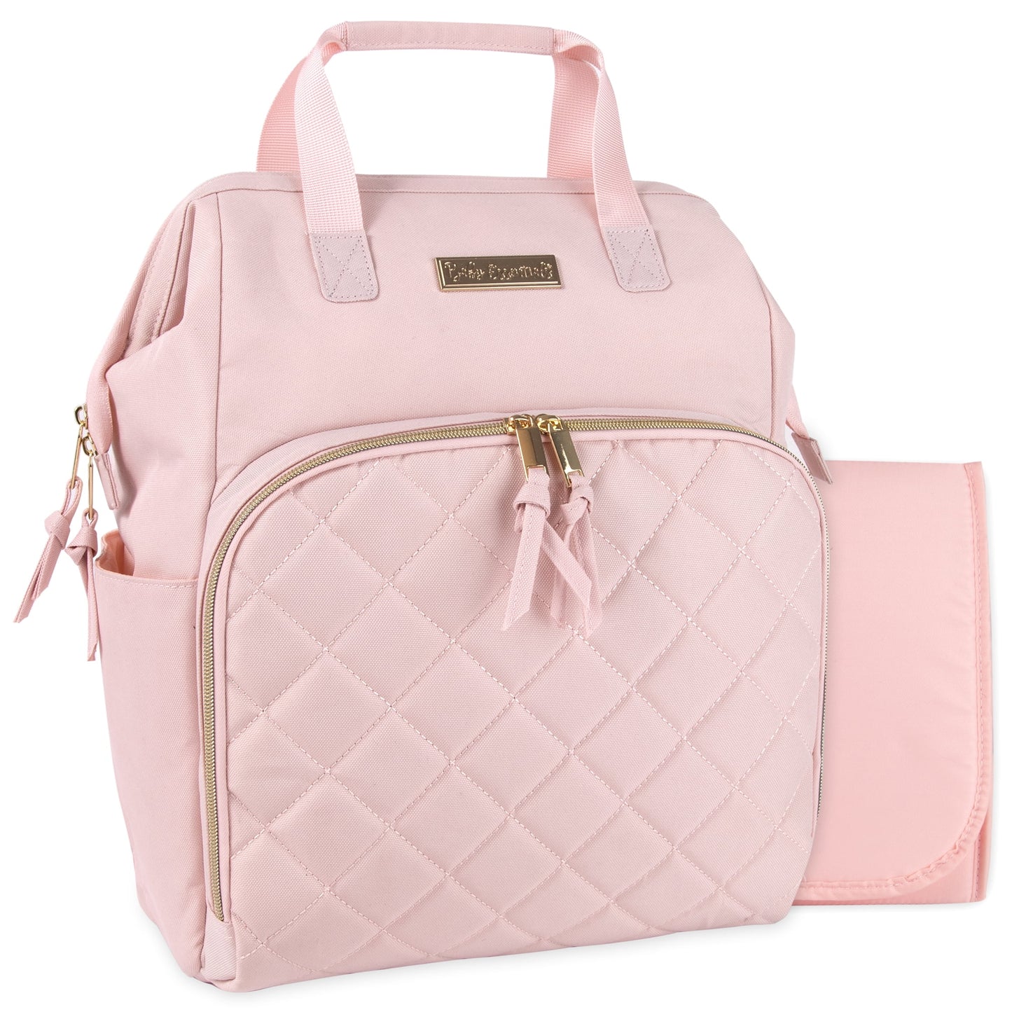 Super Cooler Main Frame Dual Zipper Closure Diaper Bag Backpack Tote with Matching 6-Ply Changing Pad, Insulated Bottle Pockets, Stroller Straps and Pacifier Pouch in Mauve Pink
