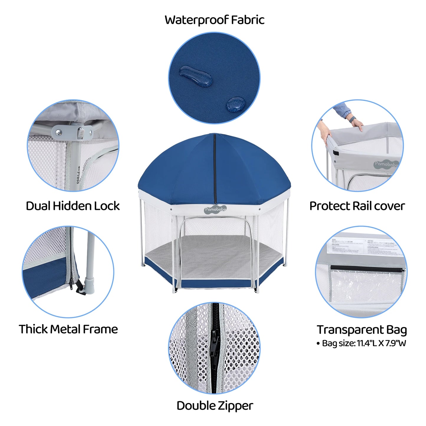 Unisex Premium Indoor and Outdoor Baby Playpen - Portable, Lightweight, Toddler Play Yard with Canopy and Travel Bag - Blue
