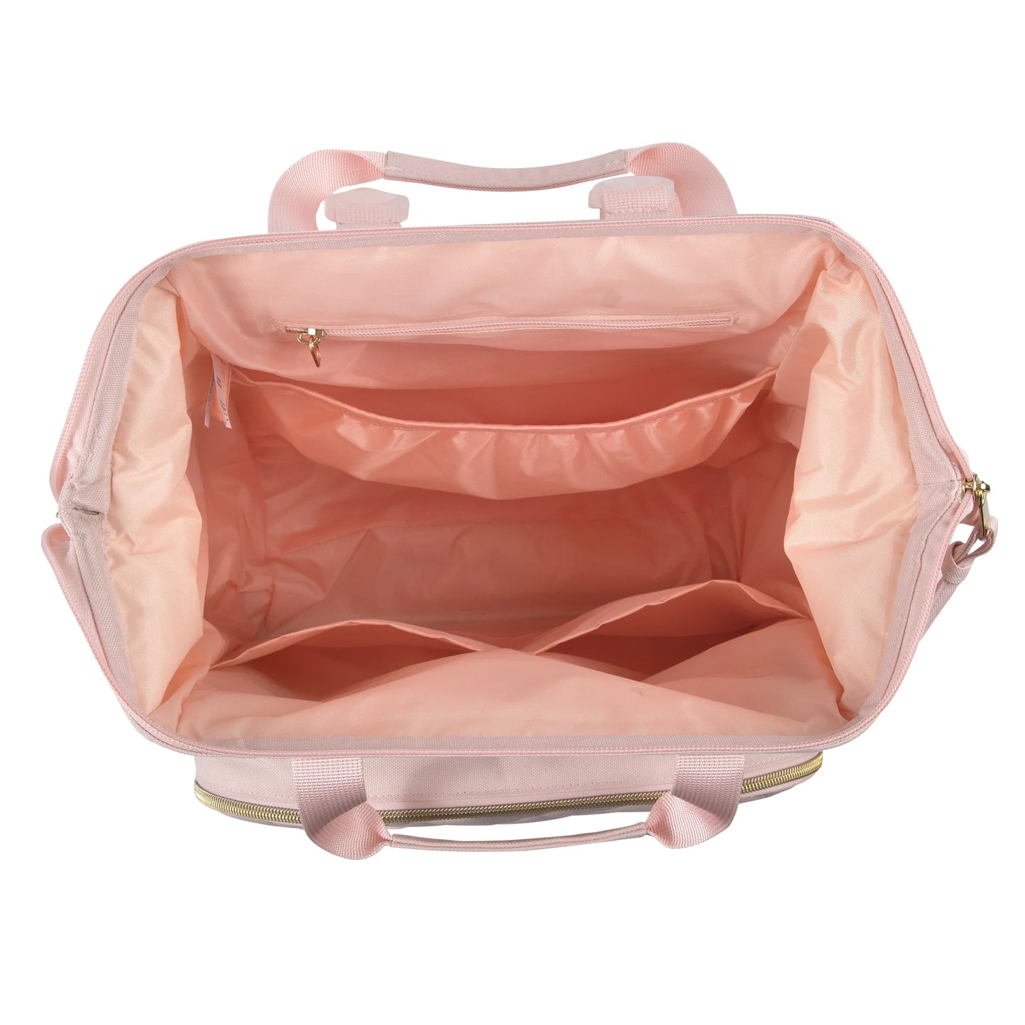 Super Cooler Main Frame Dual Zipper Closure Diaper Bag Backpack Tote with Matching 6-Ply Changing Pad, Insulated Bottle Pockets, Stroller Straps and Pacifier Pouch in Mauve Pink