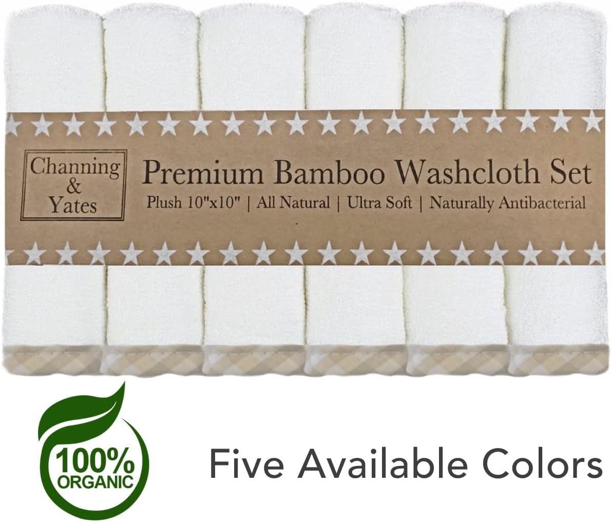 Organic Baby Washcloth Set Premium Boutique- (6 Pack Wash Cloth) - Softest Face Towels or Washcloths for Eczema - Child or Adult Essentials for Bath (Beige/White)