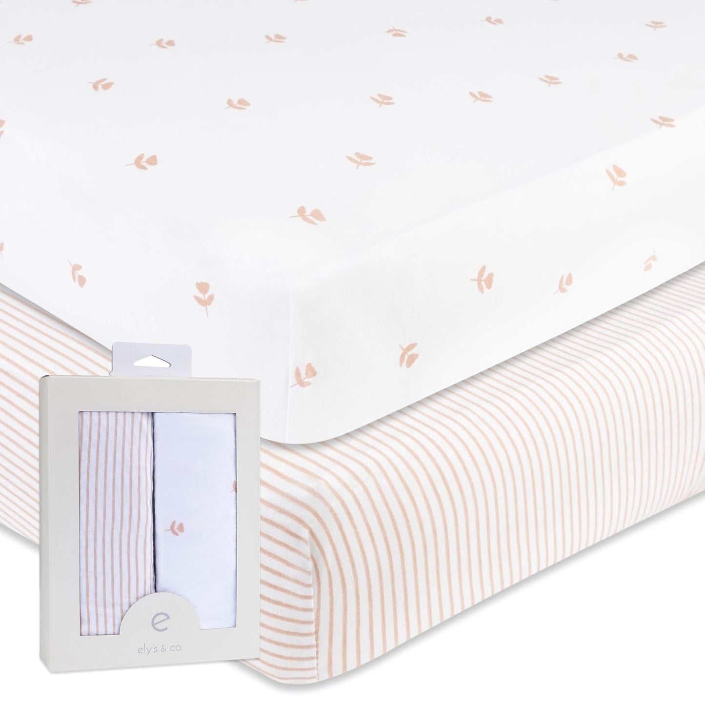 Ely’S & Co. Crib Sheets Baby Girl Fitted Crib Mattress Sheet Set, 2 Pack, 100% Jersey Knit Cotton, Infant and Toddler Nursery Bedding, Pink Tulip Collection, 28” X 52”