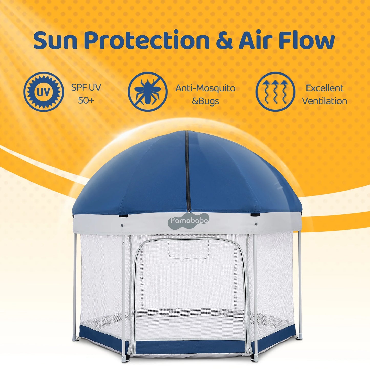 Unisex Premium Indoor and Outdoor Baby Playpen - Portable, Lightweight, Toddler Play Yard with Canopy and Travel Bag - Blue