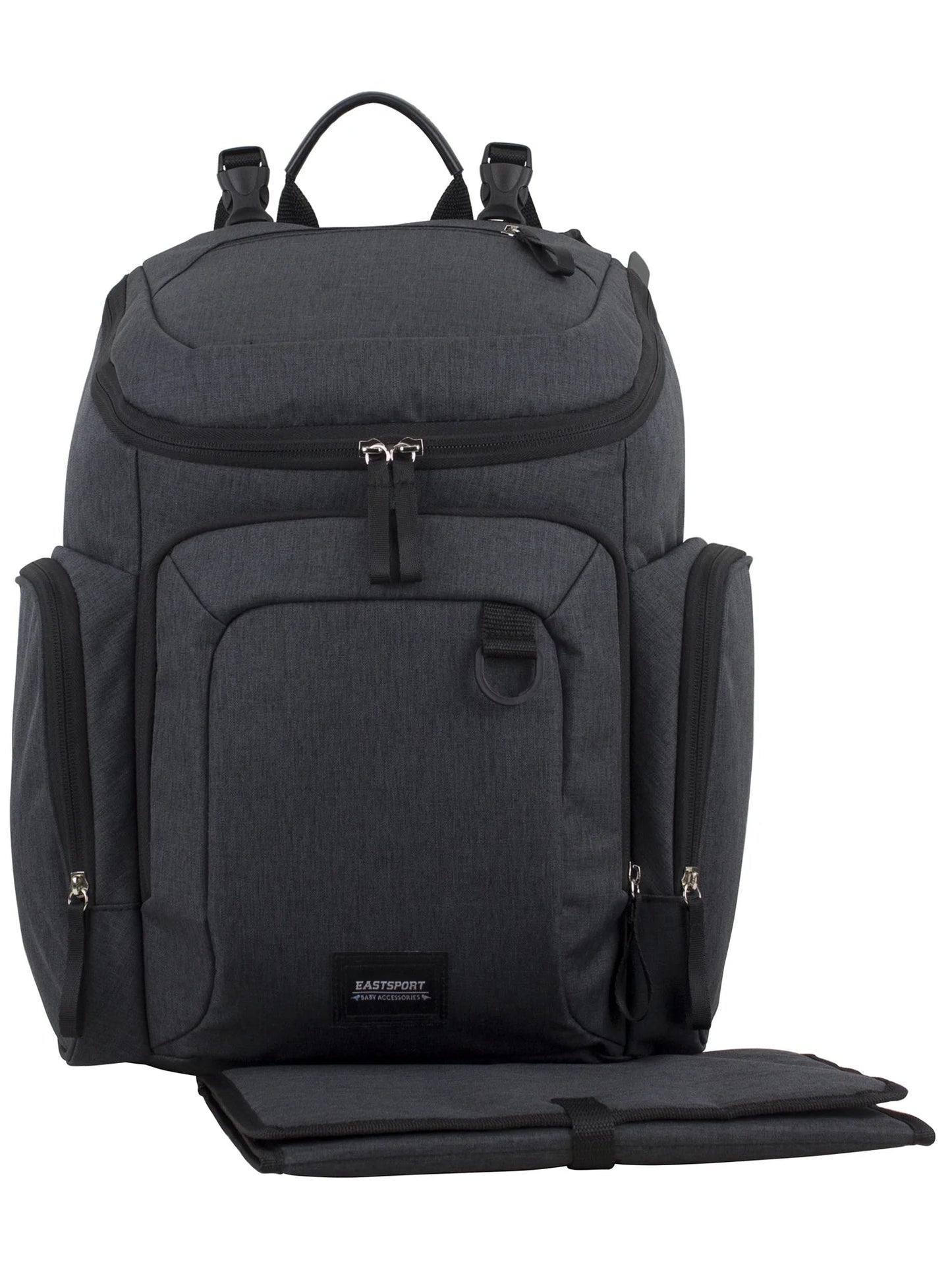 Wooster St. Large Backpack Diaper Bag with Adjustable Shoulder Straps, Bonus Changing Pad, Stroller Straps and Insulated Zipper Pockets, Dark Grey