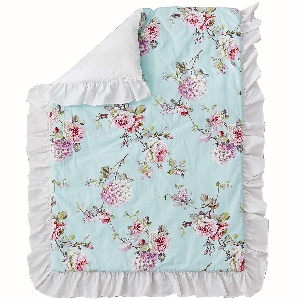 French Country Crib Bedding Set for Girls | 3 Piece Floral Nursery Set | Ruffled Baby Comforter, Crib Sheet, Crib Bed Skirt Included
