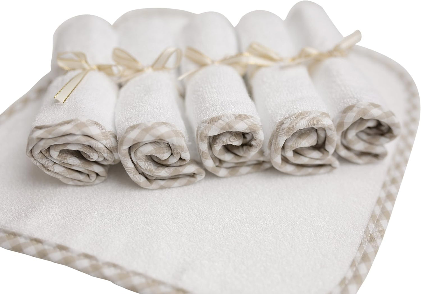 Organic Baby Washcloth Set Premium Boutique- (6 Pack Wash Cloth) - Softest Face Towels or Washcloths for Eczema - Child or Adult Essentials for Bath (Beige/White)