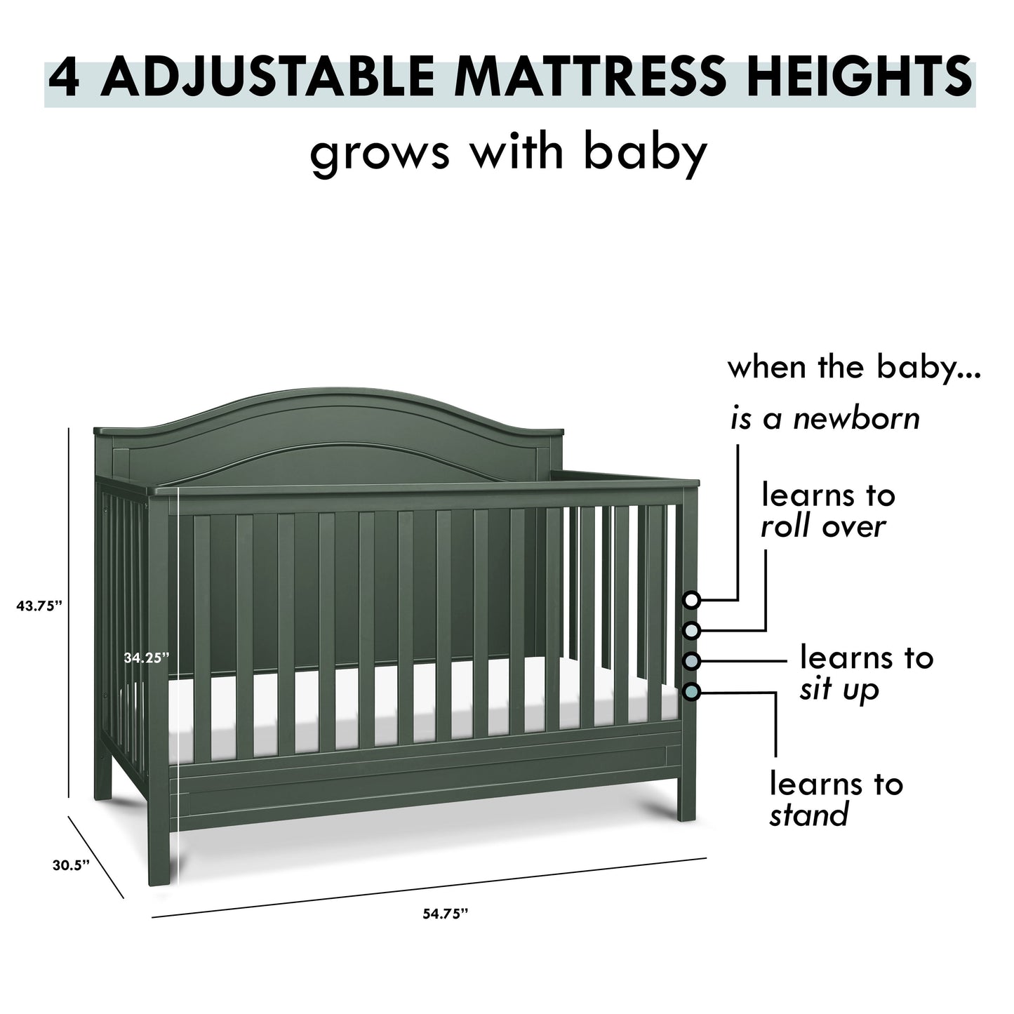 Charlie 4-In-1 Convertible Crib, Greenguard Gold Certified, Forest Green