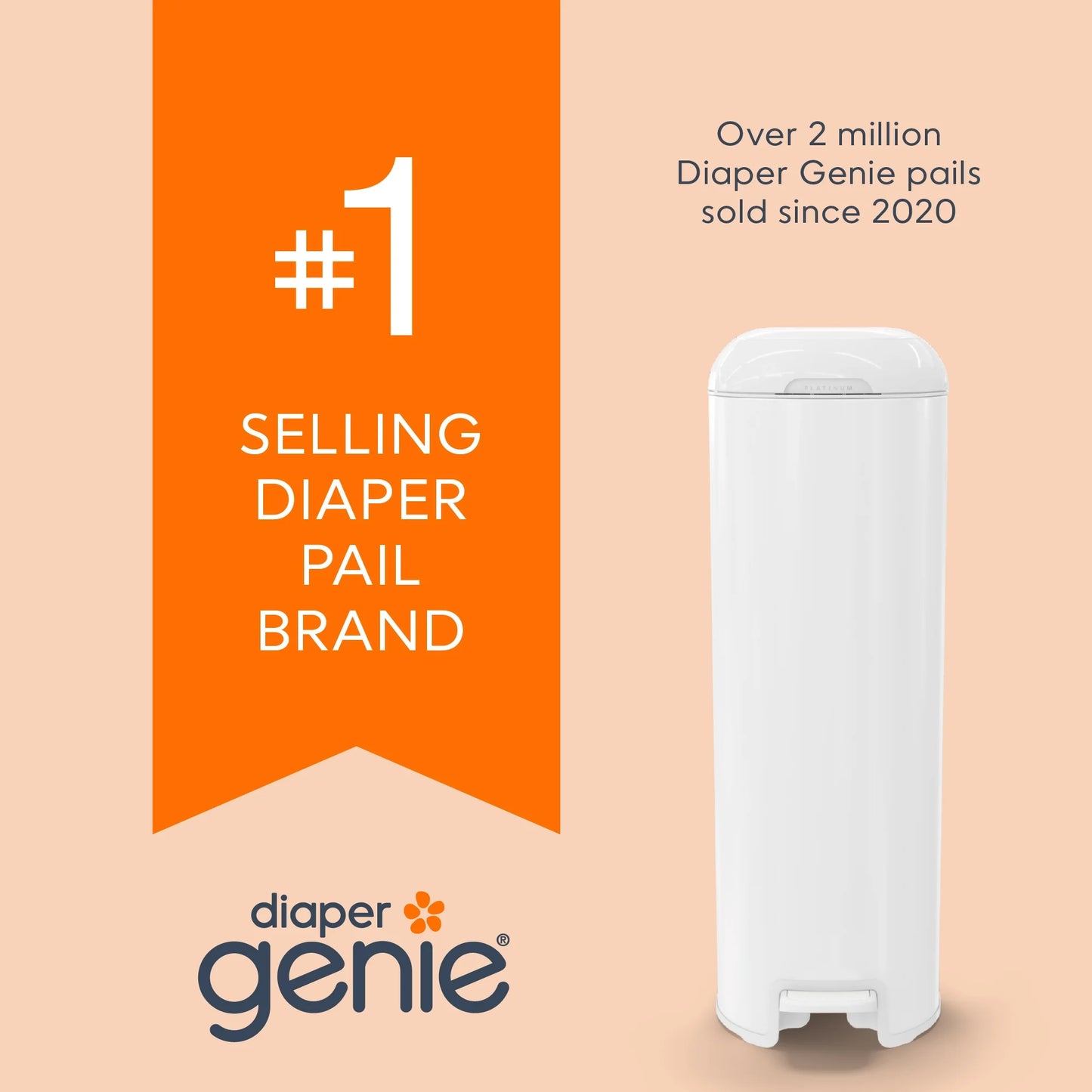 Platinum Pail,White,Stainless Steel, 1 Diaper Pail,1 Easy Roll 18 Bags, Infant