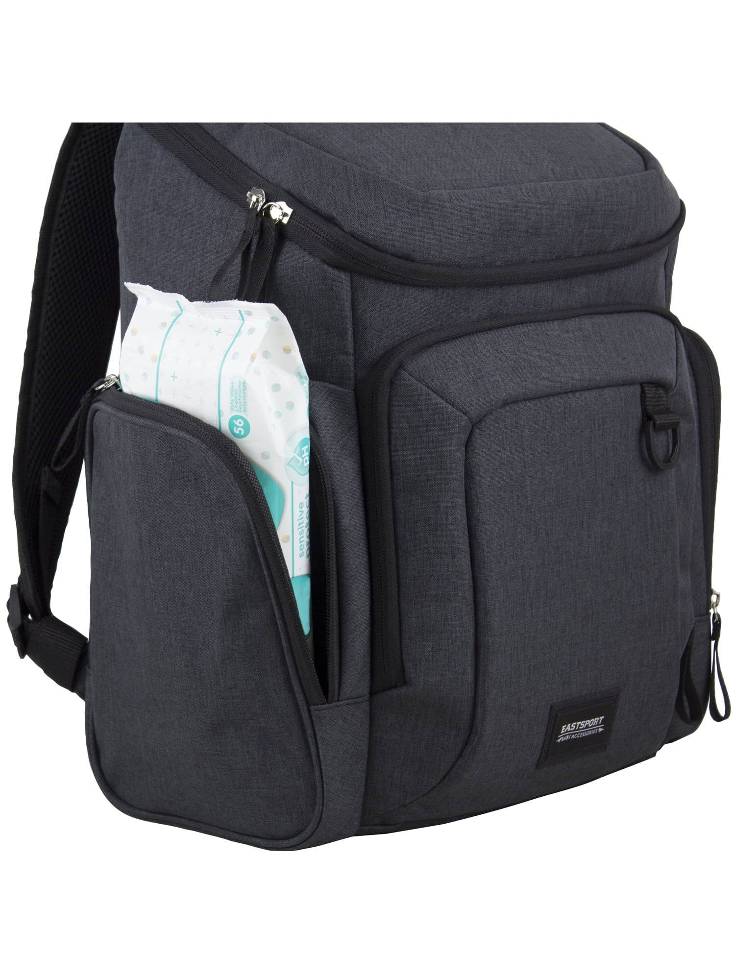 Wooster St. Large Backpack Diaper Bag with Adjustable Shoulder Straps, Bonus Changing Pad, Stroller Straps and Insulated Zipper Pockets, Dark Grey