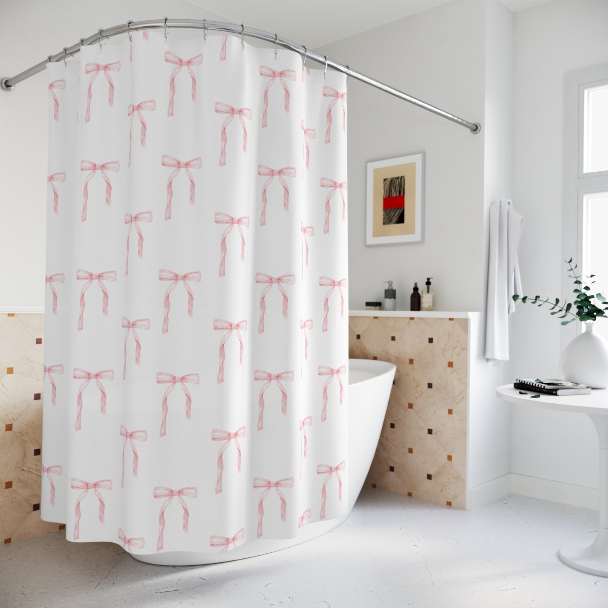 Shower Curtain Coquette Pink Bows - All The Things Baby