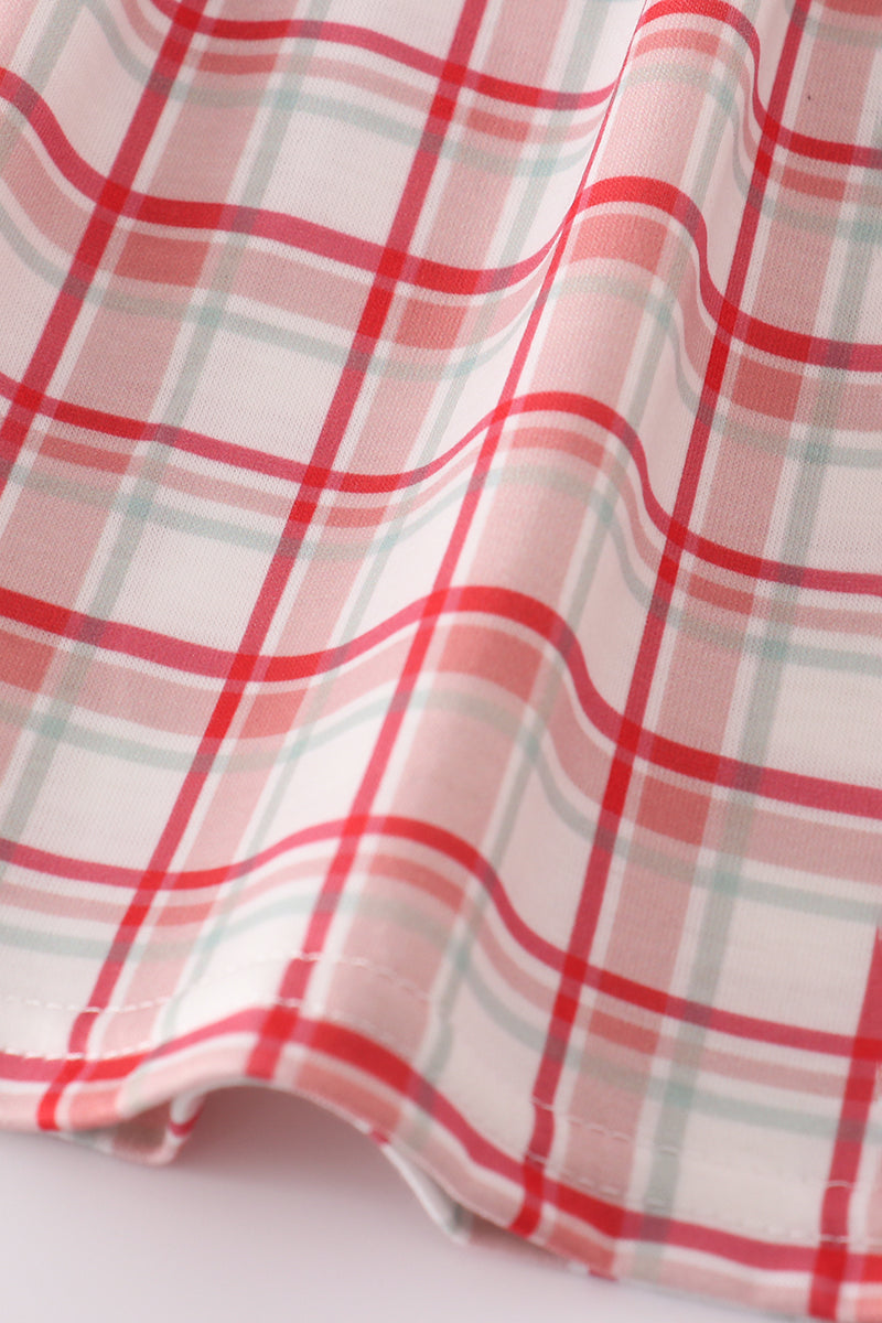 Close-up of red and gray checkered fabric