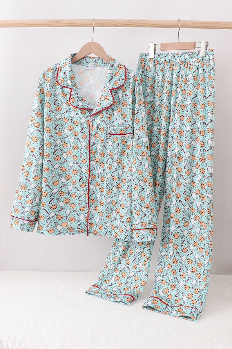 Floral pajama set with matching hanger on a white background