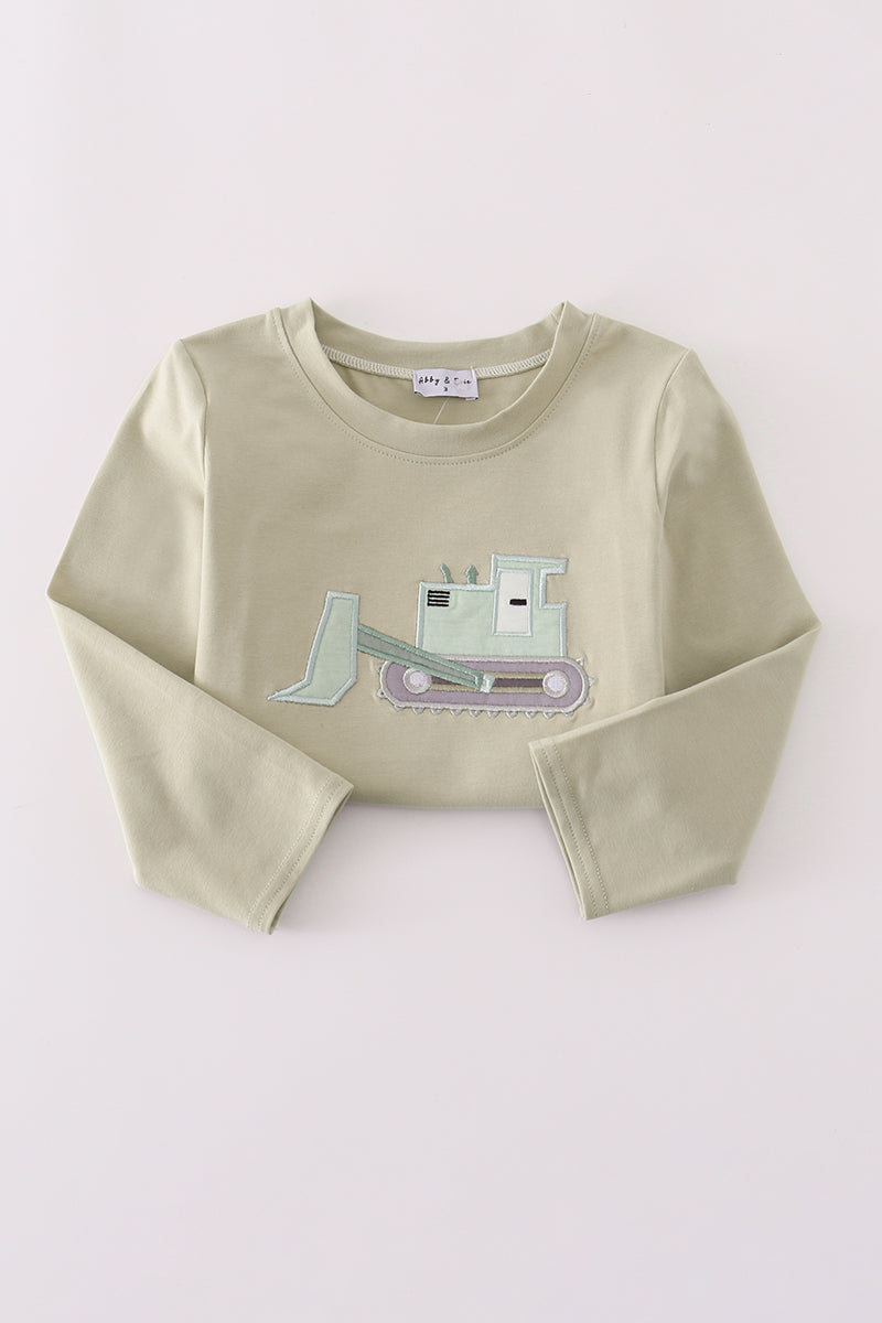 Light green long-sleeve shirt with a robot design on a white background
