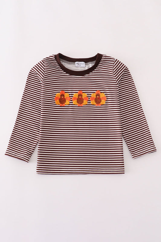 Striped long-sleeve shirt with bear graphics on a white background