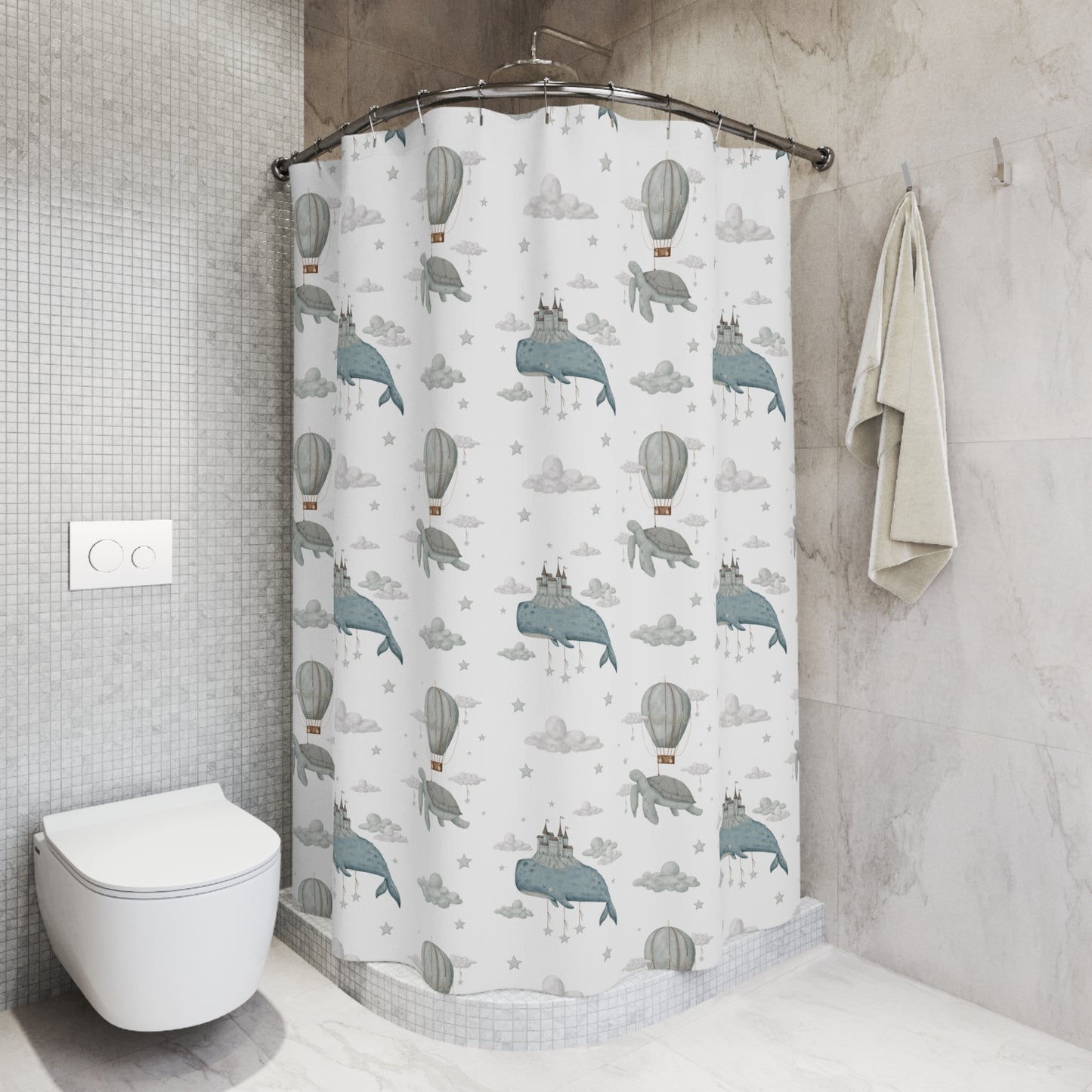 Children's Shower Curtain - Whale Ships Design