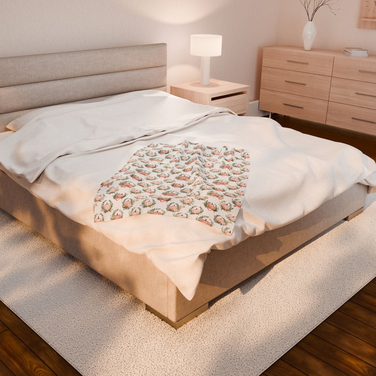 Velveteen Plush Blanket - Cozy Floral Home Decor Gift - Elegant Pumpkin Design