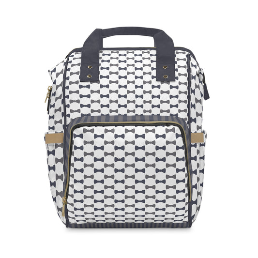 Backpack with bow tie pattern on a white background