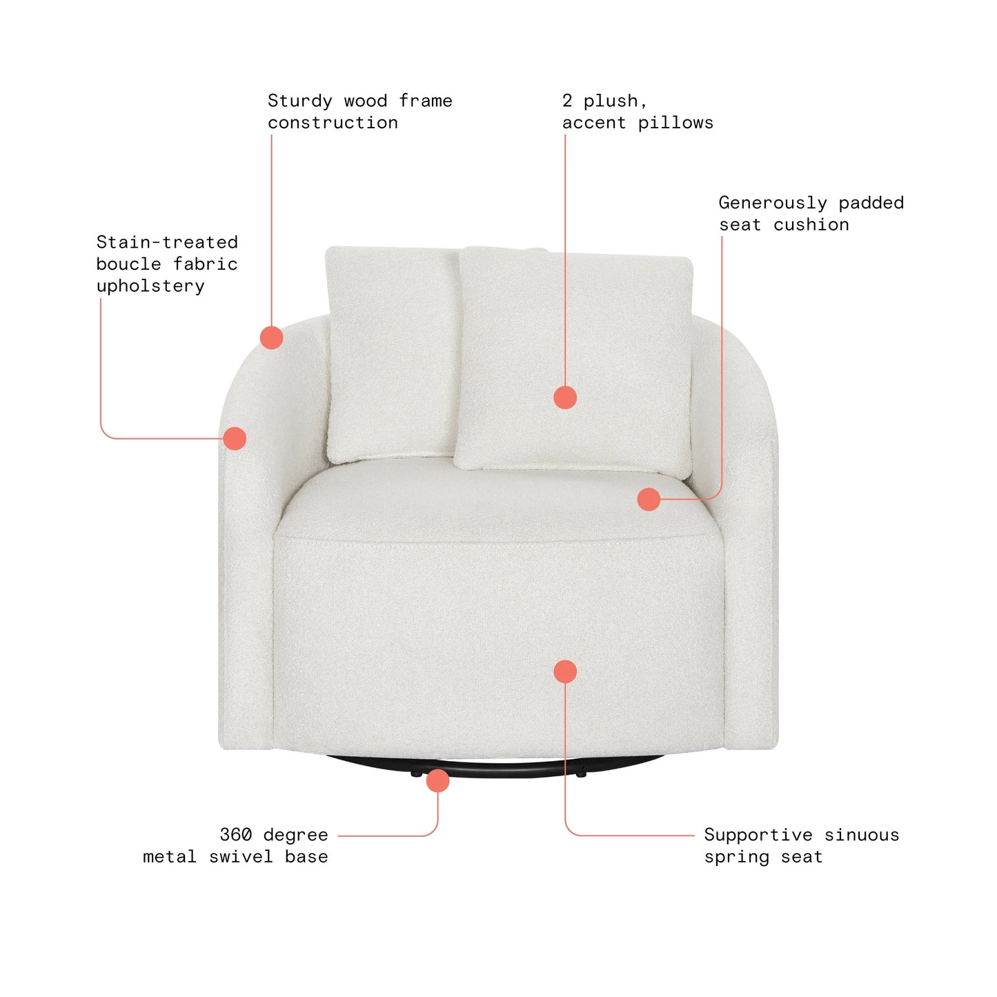 Drew Kids Accent Chair by Drew Barrymore, Cream Bouclé Fabric